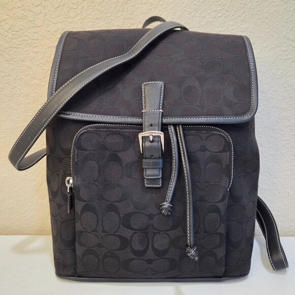 Coach Handbags - Coach Vintage Black Canvas Signature Monogram Back Pack